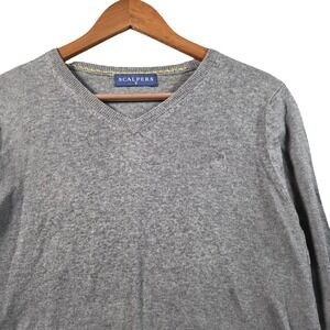 Scalpers V-Neck Sweater Mens Small Heather Gray Skull Logo Cotton‎ Knit Preppy